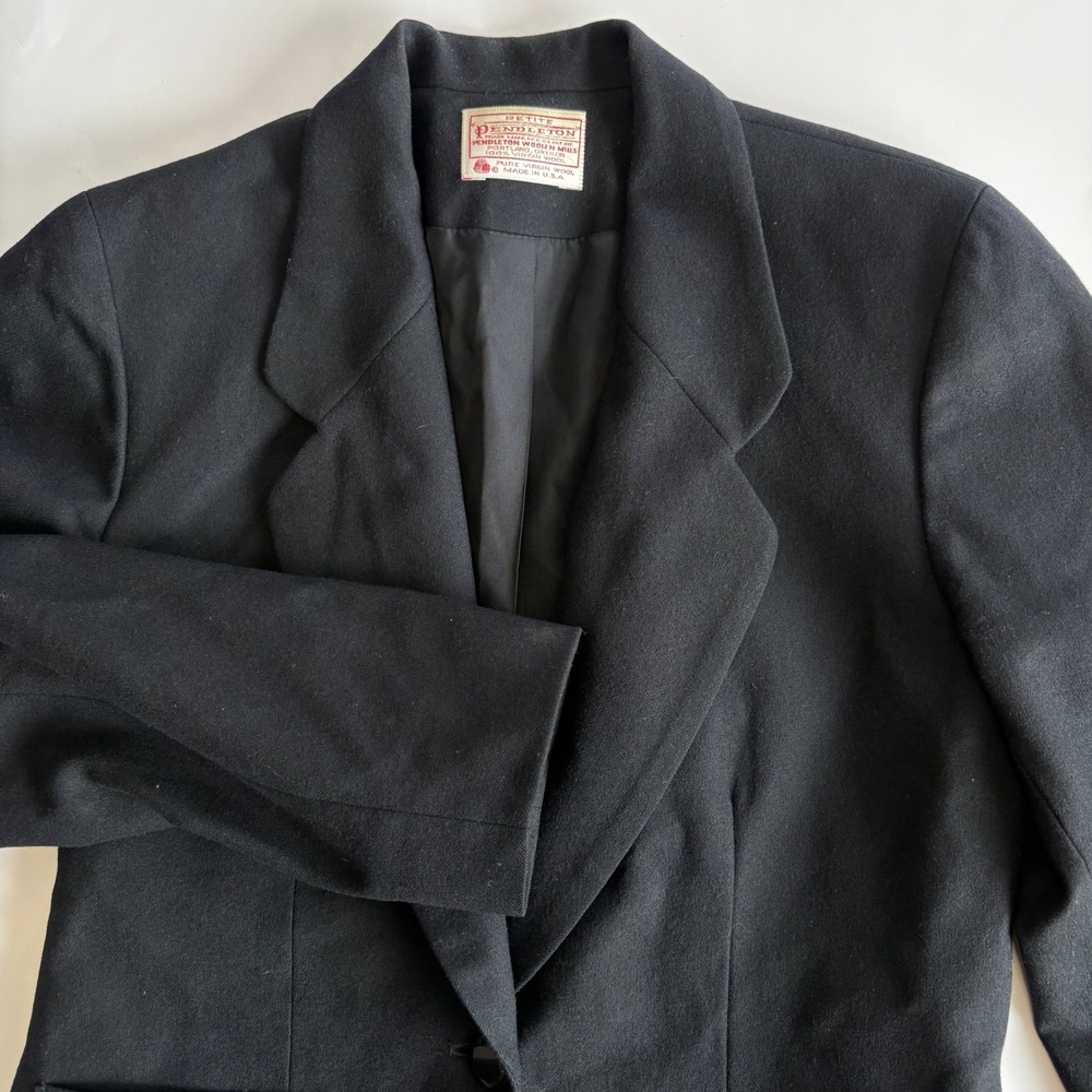 Vintage PENDLETON Women's Petite 6 Black Blazer 100% Pure Wool‎ Single Button